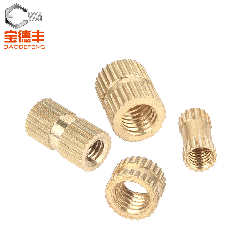 Baodefeng double-pass knurled nut copper embedded parts copper flower nut injection molded copper nut screw cap copper inlay national standard M4X10-6 20 pieces double-pass knurled