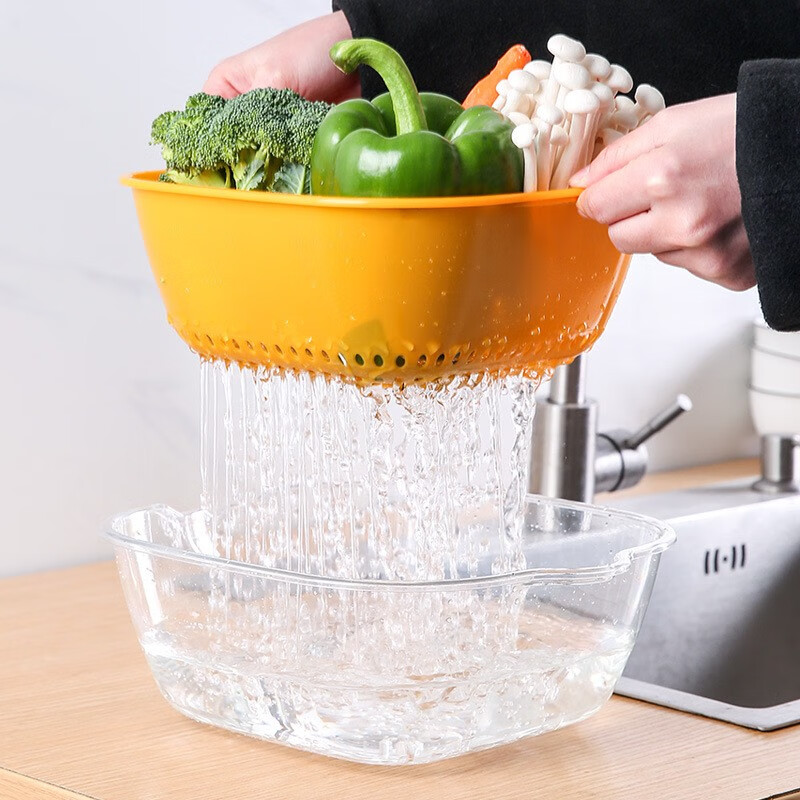 Double-layered vegetable sink drain basket kitchen miscellaneous grains thickening multifunctional living room household fruit plate washing fruit vegetable basket
