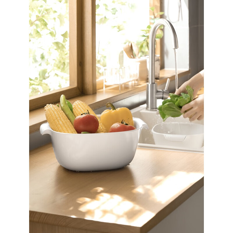 Miling double-layered sink drain basket food-grade home kitchen rice basket fruit and vegetable plate hot pot food preparation artifact small double-layered white