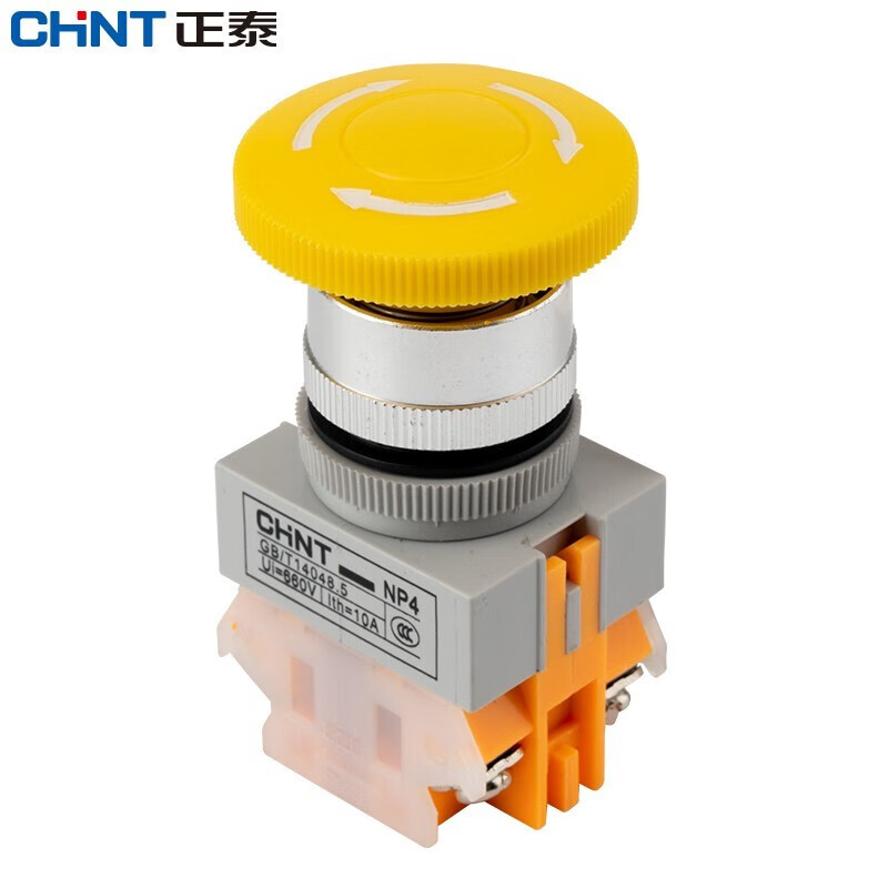 Chint (CHNT) emergency stop switch emergency stop self-locking control button mushroom head self-locking protection one open and one closed NP4-11ZS/1-R yellow