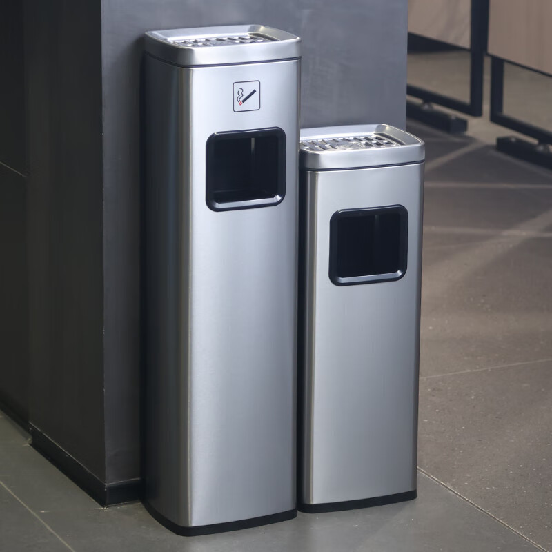 Hotel lobby stainless steel vertical elevator entrance trash can with ashtray corridor aisle smoking smoke extinguishing column commercial short model - sand silver steel (smoke extinguishing only)