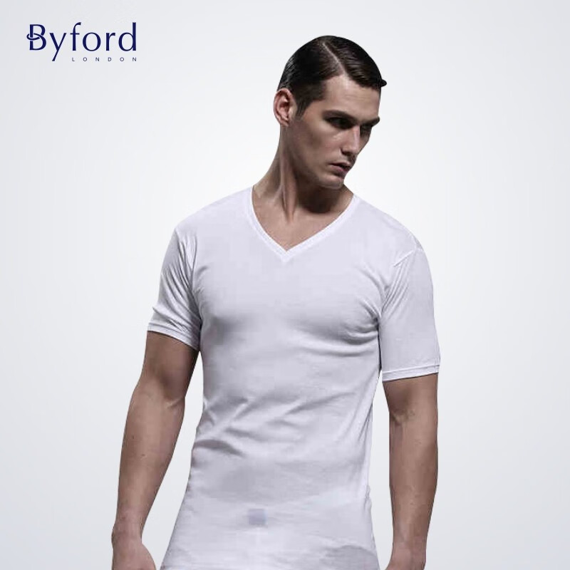 BYFORD/Baifu men's mercerized cotton bottoming underwear V-neck short-sleeved bottoming T-shirt men's business-MW2336 dark blue L