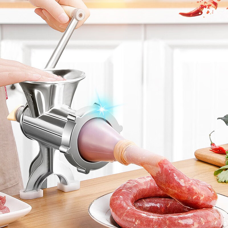 Fully suitable manual meat grinder, multi-functional household sausage enema machine, hand-cranked small vegetable mincer, stainless steel blade grinder