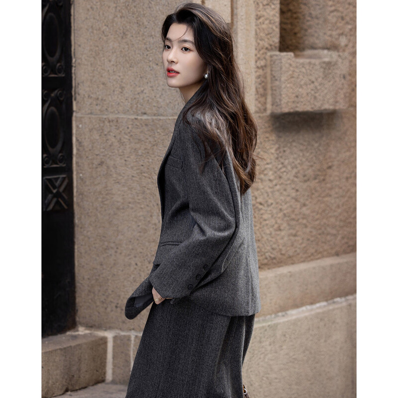 Demana low saturation work wear winter quiet luxury business commuting containing sheep wool warm suit jacket women's short style