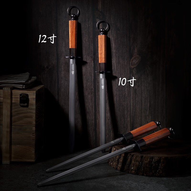 Sanbonsheng Japan imported knife sharpening stick butcher special slaughtering commercial fine grinding professional sharpening stick steel rod household knife sharpening artifact 12-inch round sharpening stick solid wood handle