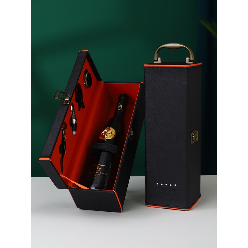 Monkey Dafu J red wine gift box empty box double gift bag packaging gift box empty box wine portable portable red wine box black large single box with wine utensils