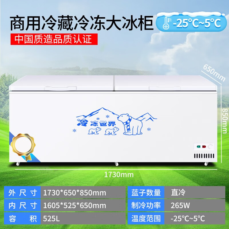 Snow Dream Freezer Commercial Household Horizontal Freezer Large Capacity Refrigerated Display Cabinet Commercial Freezer Large Capacity Freezer Commercial Freezer 728 Copper Tube Single Temperature Intelligent Control 1.73 Meters