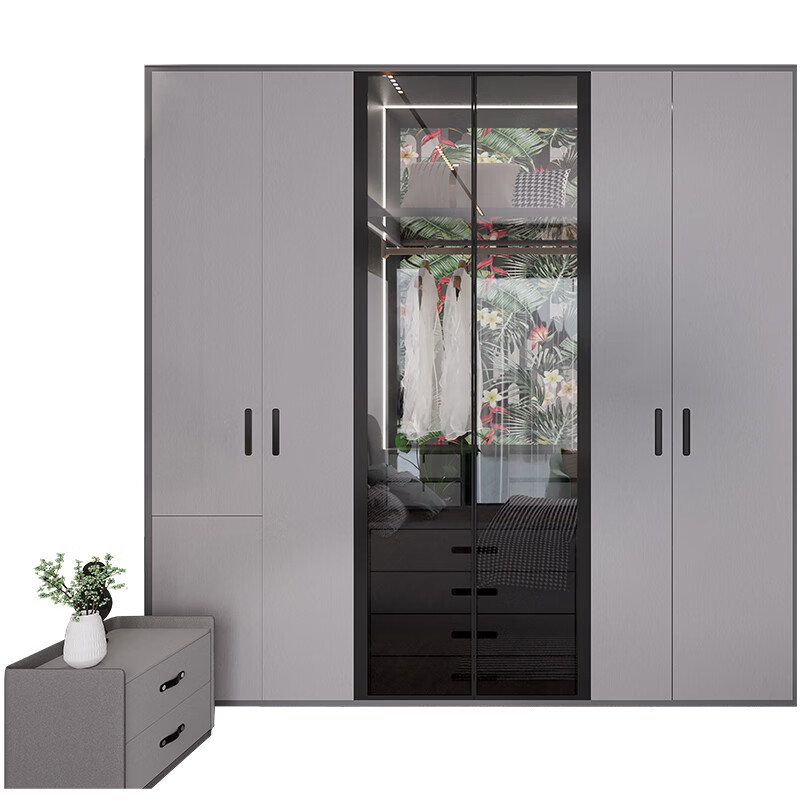 Shangpin Home Furnishing Wardrobe Whole House Customized Overall Bedroom Jungle Party Glass Cabinet Door Cloakroom Wardrobe Furniture Prepayment (Non-Commodity Price)