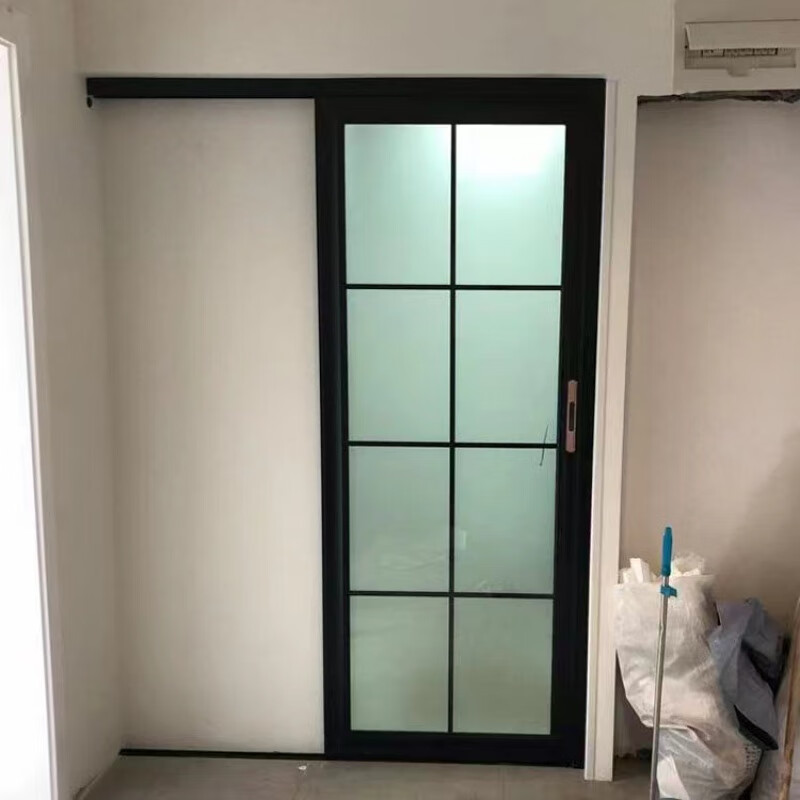 CLCEY kitchen bathroom single rail single leaf hanging sliding door hanging sliding door balcony rear broken titanium magnesium aluminum alloy tempered glass 1.2 (73*35) can be hung rail and floor rail (according to square meter)