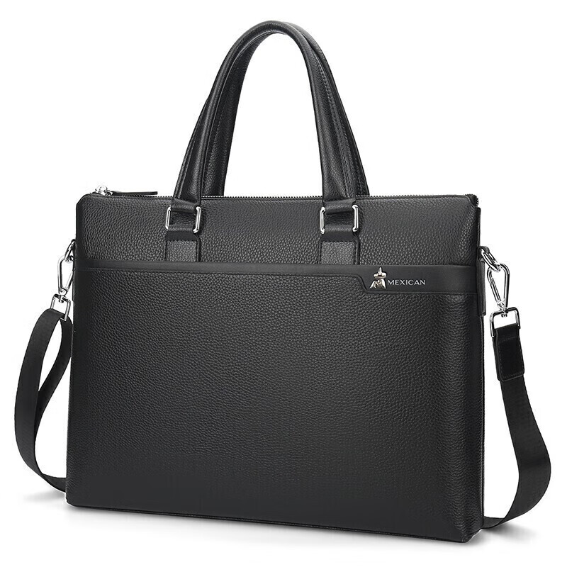 Scarecrow men's briefcase genuine first-layer cowhide business handbag office light luxury shoulder crossbody 14-inch computer bag