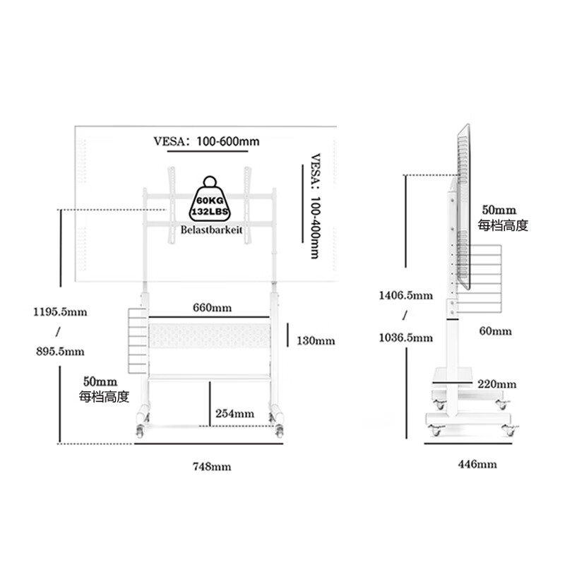 FITUEYES mobile TV stand 40-85 inches TV stand punch-free storage cart lifting and rotating suitable for Sony Xiaomi TCL Thunderbird conference tablet universal