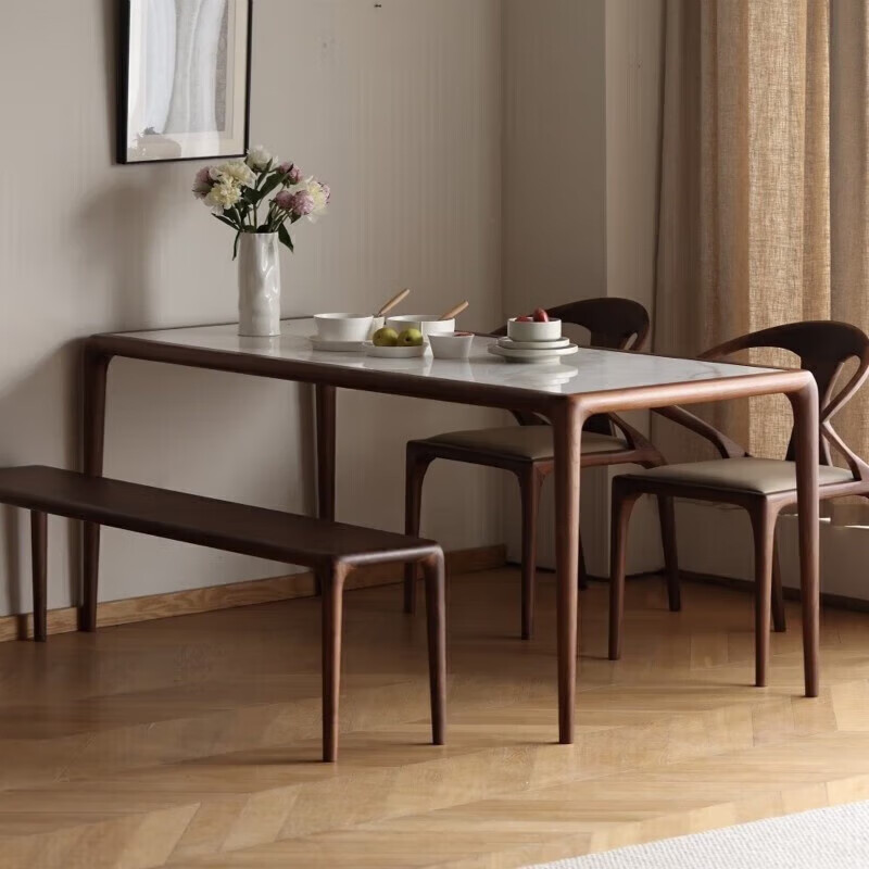 Nian Lin Memory solid wood dining table North American black walnut log slate tea table home simple dining table ebony wood slate dining table North American black walnut single table 200*90*75cm