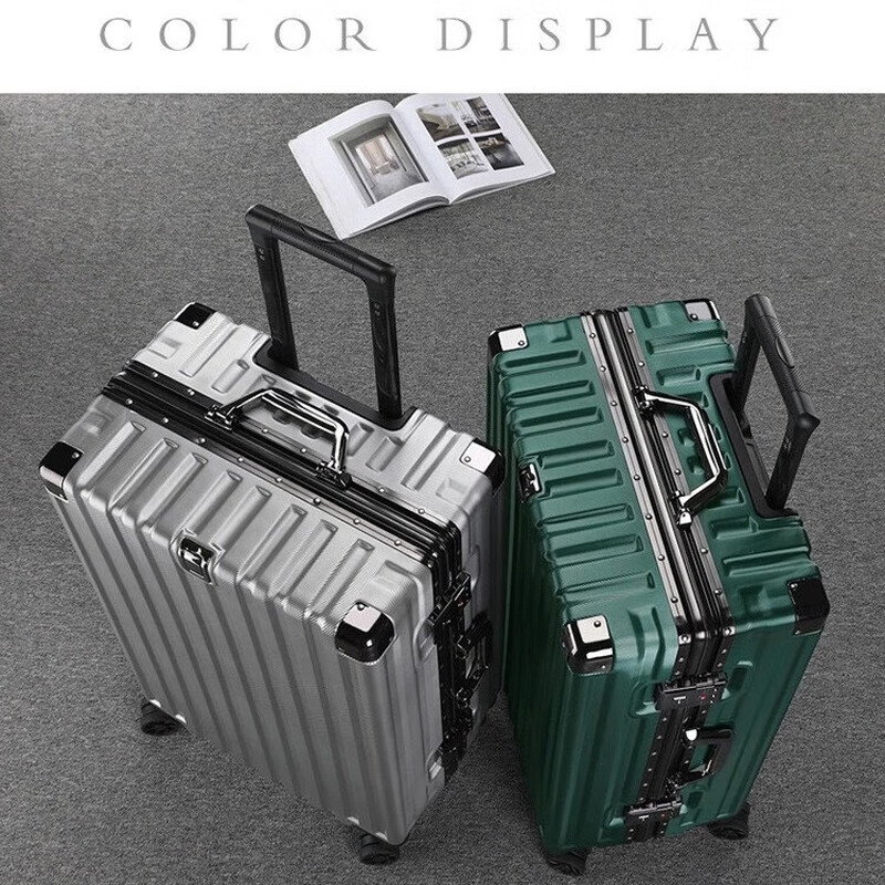 Aluminum frame suitcase student large-capacity trolley suitcase for men and women with universal wheels, strong and durable password travel suitcase, black 26 inches