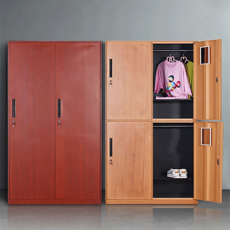Muyun wood grain transfer locker four-door red wood grain staff locker with lock steel bag locker iron leather shoe cabinet staff dormitory changing wardrobe