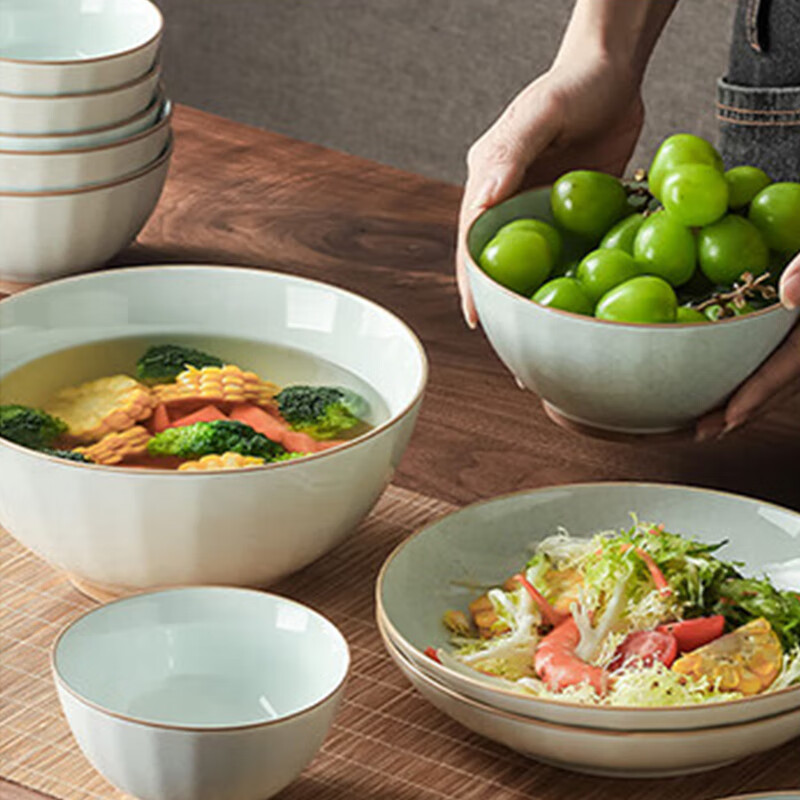 Huaqingge ceramic household noodle bowl soup bowl ice crack craft 6 inches 2 pack high temperature healthy underglaze color