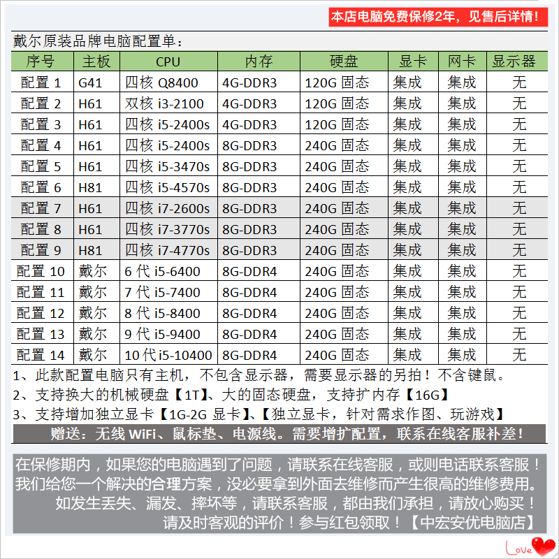 Dell/DELL 990/3010DT series second-hand computer desktop i3 i5 i7 small host office home quad-core host configuration 7 i7-2600s/8G/256G solid/90% new