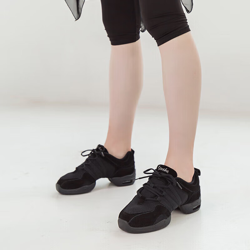 Sansha modern dance shoes mesh sports dance shoes air cushion soft bottom women's square dance shoes P22LS black 38
