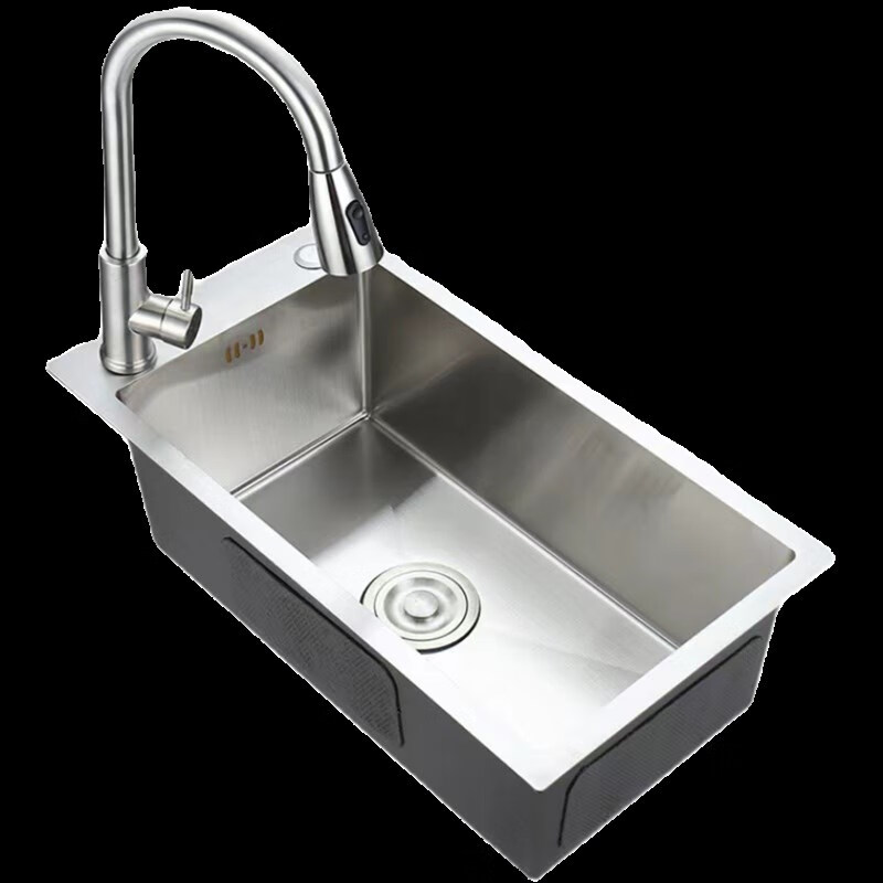 Kitchen horizontal sink 304 stainless steel dishwashing basin side-mounted single slot side hole special-shaped handmade narrow and long dishwashing sink 460*280丨side-mounted faucet丨Basic package
