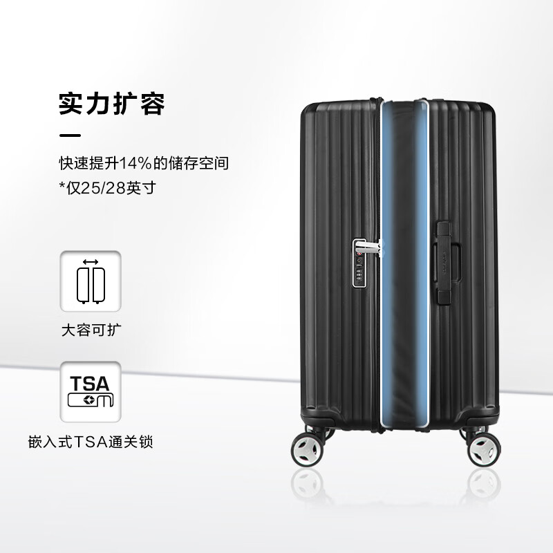 Samsonite Luggage 20-inch Trolley Case Fashionable Vertical Stripe Travel Bag Black GU9 Password Carry-on Case
