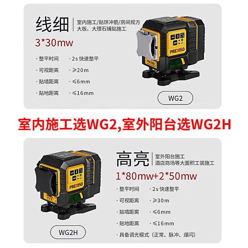 PREXISO level meter 12 lines green light strong light 80 mW wall-mounted meter floor-mounted meter thin line automatic anping infrared level meter green light highlight 80MW luxury set (WG2H)