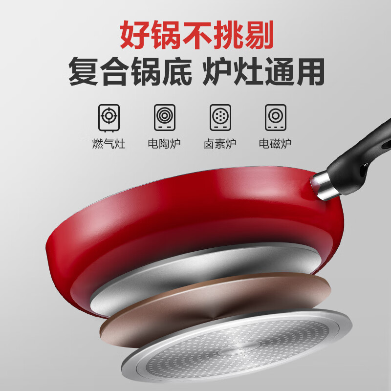 SUPOR frying pan, non-stick frying pan, cooking pan, steak pan, pancake pan, household pan, deep body, with lid, induction cooker, gas universal, 26cm