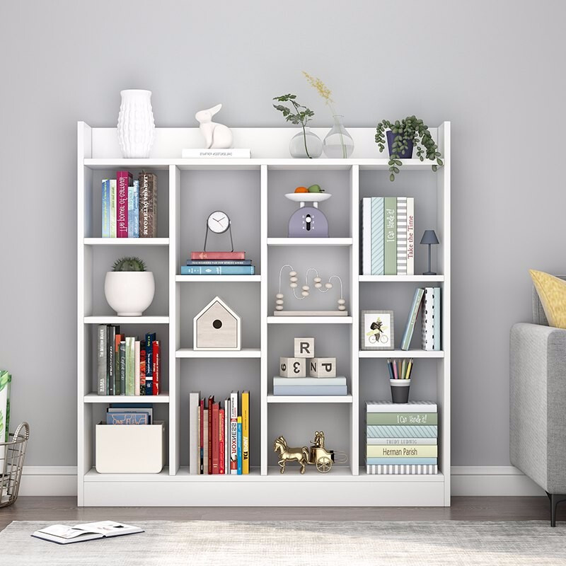 Shuali bookshelf Nordic study living room storage shelf floor cabinet storage rack white fourteen grid cabinet SL8275Z