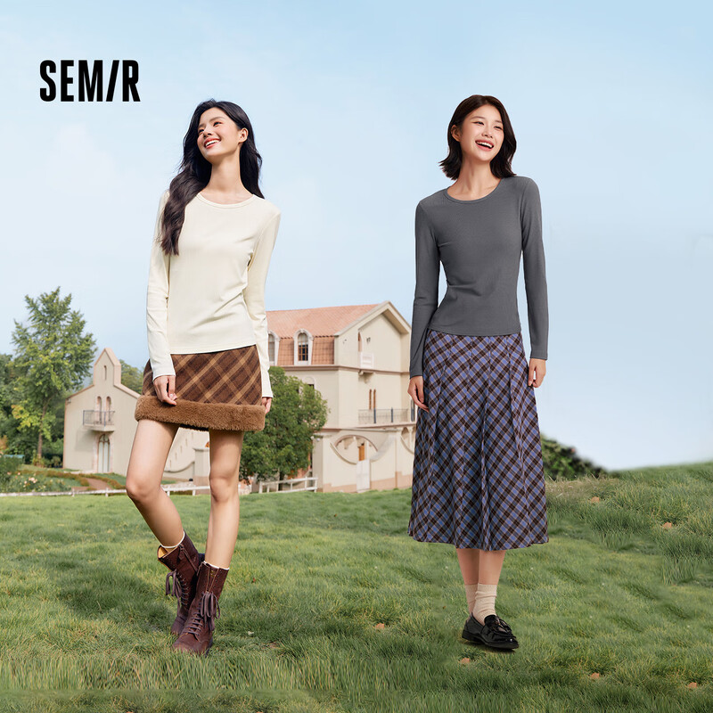 Semir long-sleeved T-shirt for women, moisture-absorbing, heating, antibacterial and tight-fitting inner wear 2024 round neck fleece pullover 109724101007