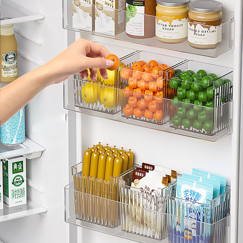 Dining General Refrigerator side door storage box 3-pack fresh-keeping box freezer inner storage rack storage box fresh-keeping artifact white