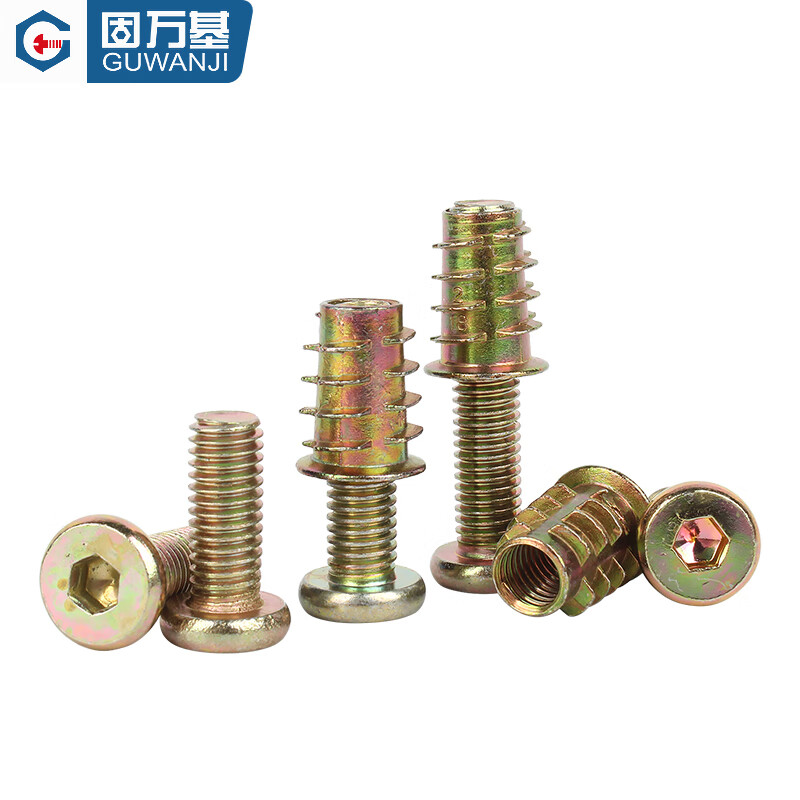 Guwanji hexagonal furniture screws, internal and external teeth, embedded nuts set, flat head screws, inlaid nuts, wooden bed connectors, M6x16 (20 sets)
