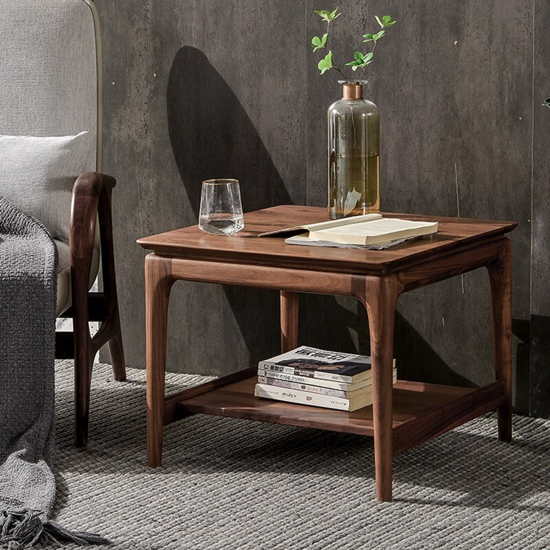 Printed Youth (Youth) North American black walnut sofa side table Simple light luxury living room solid wood small apartment square table corner table North American black walnut 70*70*50cm