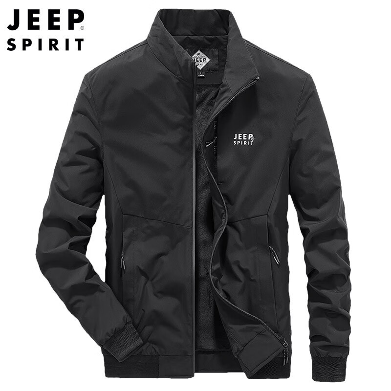 JEEP SPIRIT Jeep Jacket Men's Jacket Autumn and Winter Men's Velvet Windproof Casual Stand Collar Top Men's Black XL