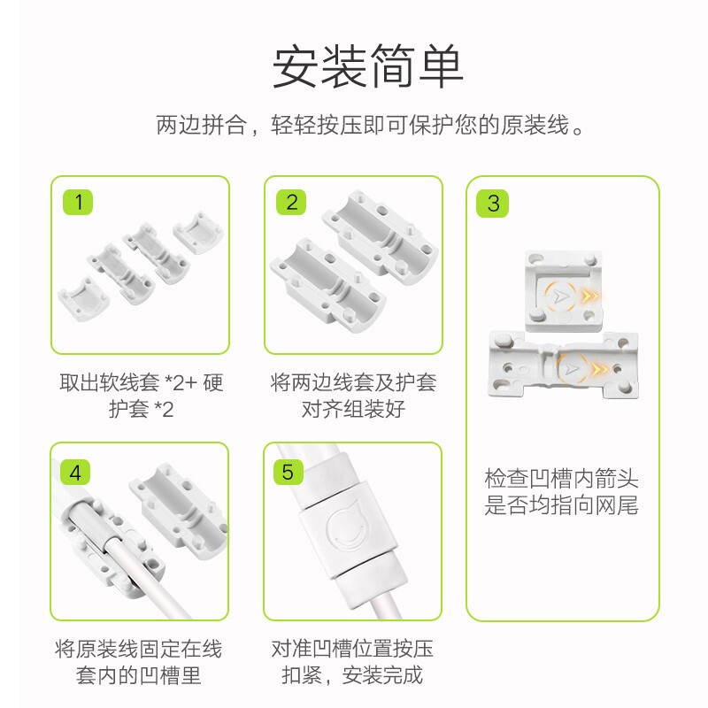 Greenlink Apple data cable protective cover, protective head cover, mesh tail to prevent bending and breakage, suitable for iPhone 14/13/12/XR/X/8P/7P iPad charging cable, white 6 pack