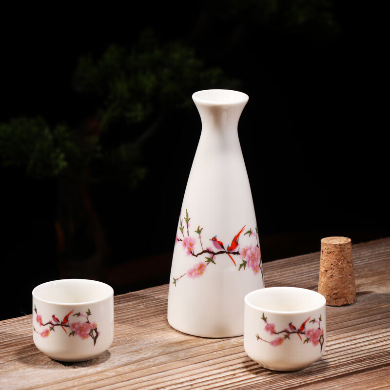 Jingling medium-heat two-liang small wine pot, old-fashioned imitation retro-style wine divider, ceramic household white wine set, traditional warm iron set, round mouth pot/pure white/2-liang/wine delivery competition