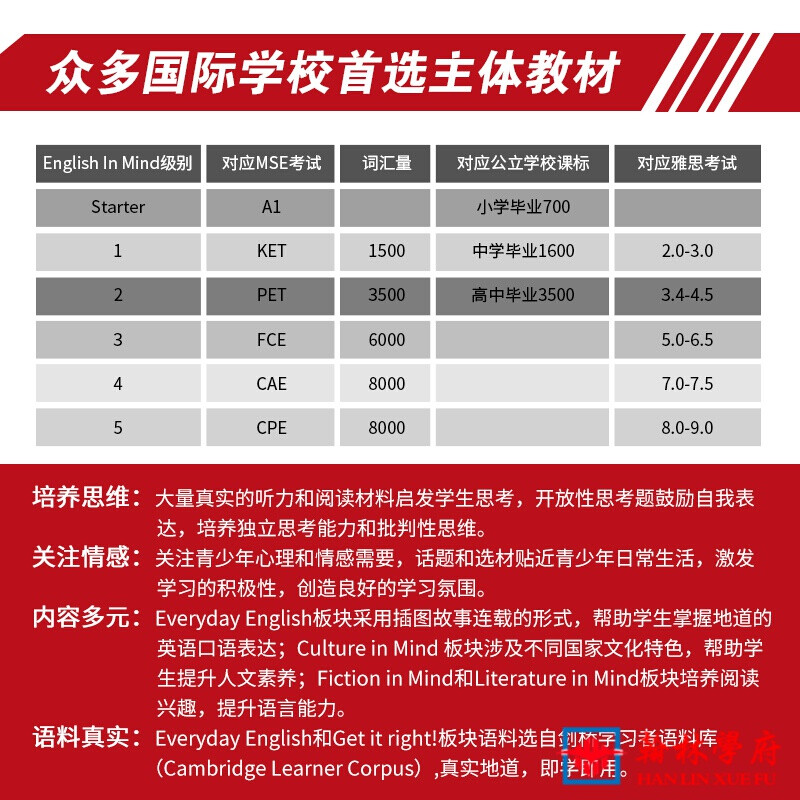 Cambridge New Thinking English Youth Edition English in Mind Youth Reading Edition Entry-Level 12345 Series English Foreign Language Learning English Learning Genuine Level 1 Student Book + Workbook (with CD)