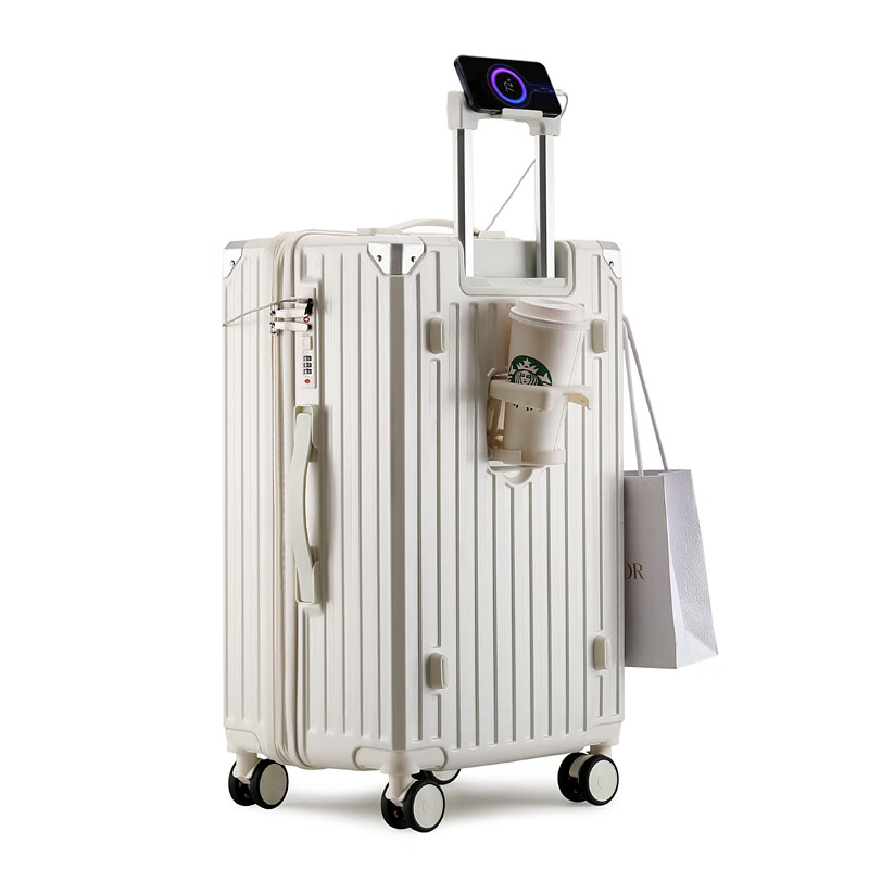 Yixuan super large capacity suitcase for women 32 inches high-looking thickened pc durable suitcase men's zipper explosion-proof checked box sky blue usb charging port + cup holder + hook 26 inches - double-layer zipper + wet and dry separation lining