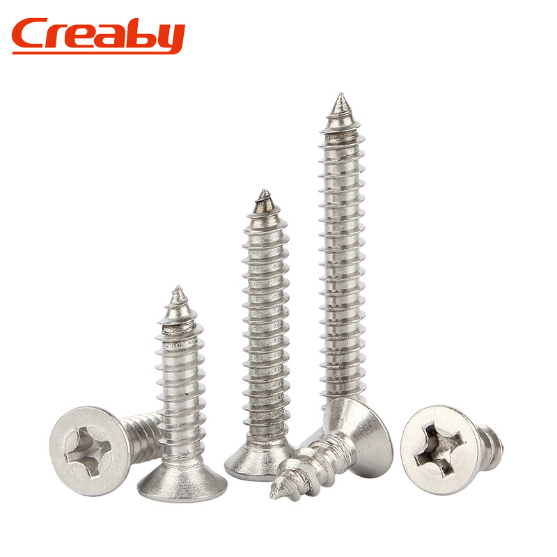 Creaby304 stainless steel self-tapping screws cross countersunk head self-tapping screws flat head extended pointed tail self-tapping wood screws M4x16 50 pieces