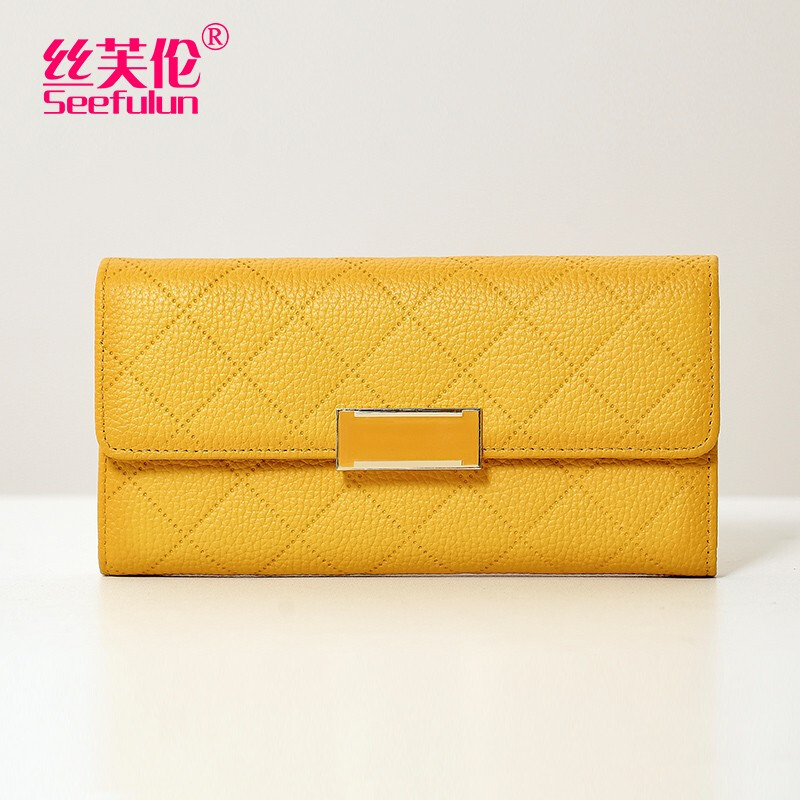 Sephoron New Year Pure Cowhide Long Hand Wallet Women's 2026 New Genuine Leather Valentine's Day Wallet for Mobile Phone Wallet Yellow