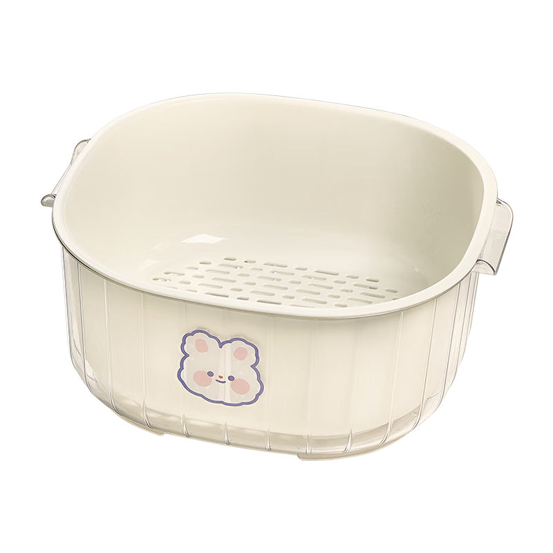 YOUQIN sink double-layer drain basket kitchen supplies living room tea table fruit plate basket basin vegetable washing basin 2.5L white medium double-layer drain basket