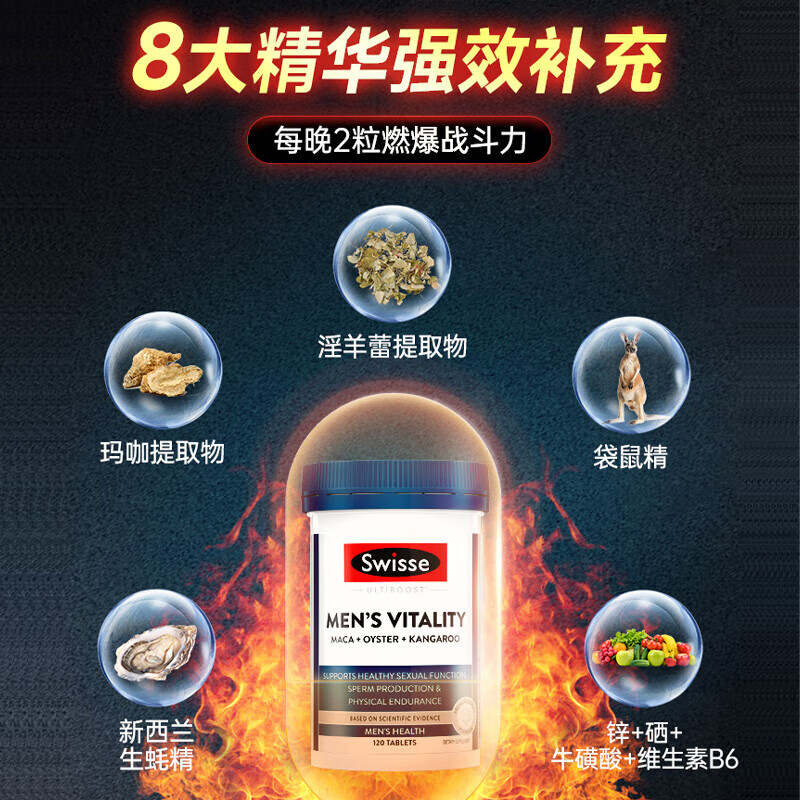 Swisse Swisse Xiongfeng Tablets Maca Oyster Kangaroo Essence Replenishes Kidneys, Strengthens Yang, Enlarges and Long-lasting Male Health Products 2 Bottles Men's Xiongfeng Tablets 120 Tablets