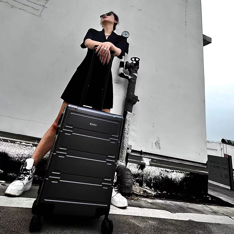 World Geographic German Aluminum Magnesium Alloy Suitcase Male Student Suitcase Metal Aluminum Frame Trolley Case Female Universal Wheel Boarding Bag Phantom Black (Aluminum Magnesium Alloy) 20 Inches - Boarding Case