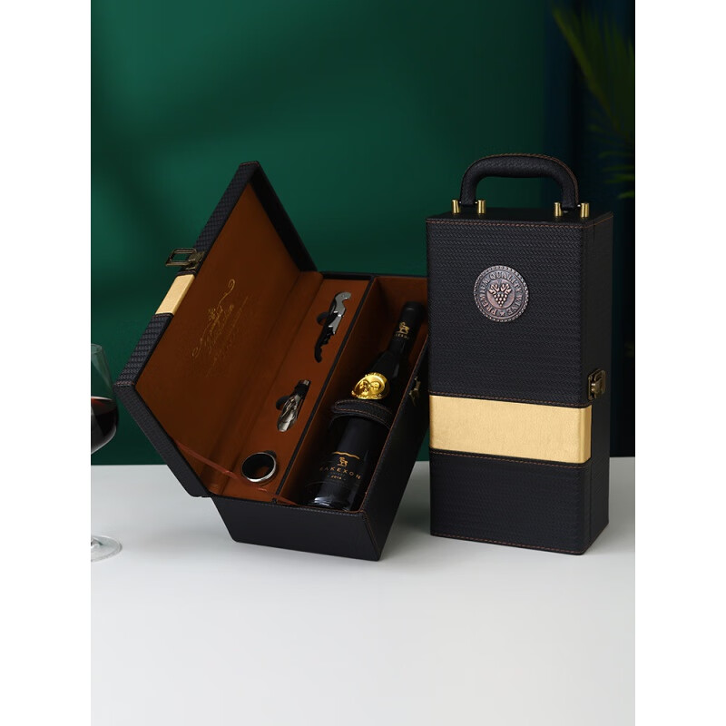 Monkey Dafu J red wine gift box empty box double gift bag packaging gift box empty box wine portable portable red wine box black large single box with wine utensils