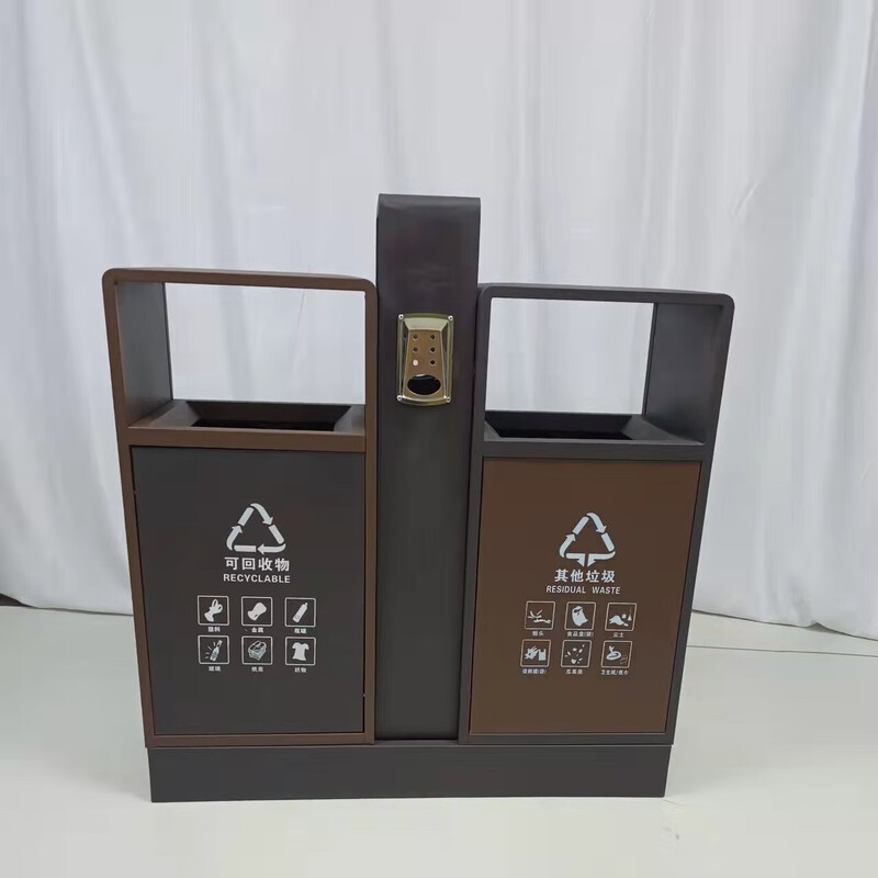 Customized outdoor trash can, garbage kiosk, large outdoor peel box, steel and wood scenic area, four-category metal box trash can, custom-made extra-large galvanized sheet