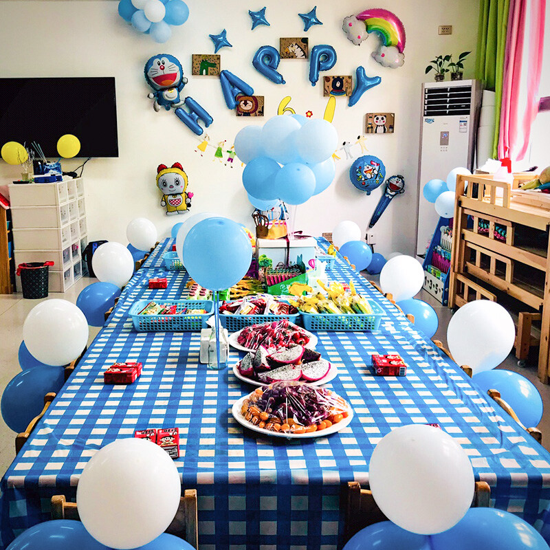 Monkey Dafu disposable tablecloth plastic PEVA printed birthday party Christmas tablecloth thickened plastic rectangular blue plaid 137*274cm 1 piece