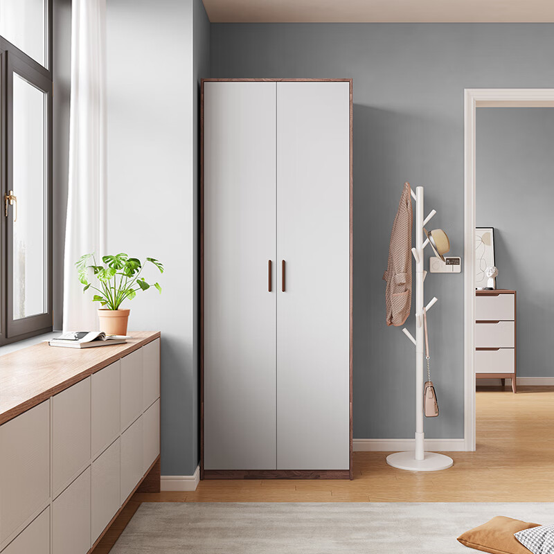 Quanyou Home Solid Wood Handle Bedroom Wardrobe Furniture Modern Simple Floor Standing Wardrobe Hanging Wardrobe Storage Storage Cabinet