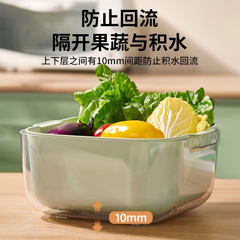 Wei Zhixiang 2025 New Sink Basin Drain Basket Kitchen Living Room Tea House Vegetable Basket Fruit Plate Washing Basket Rice Washing Thick Medium Double Layer Drain Basket/Nordic White