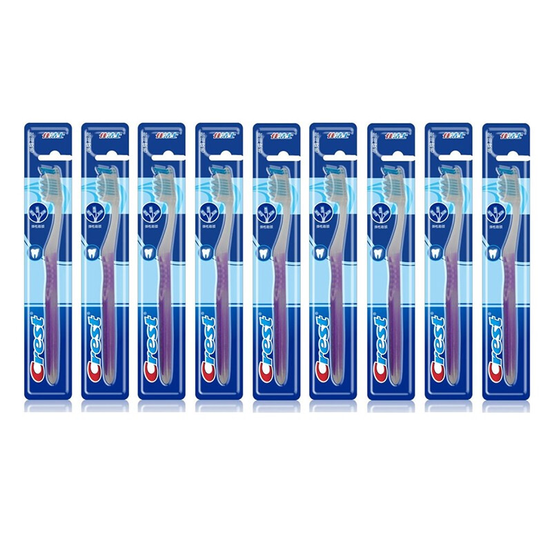 CREST Triple Care Toothbrush Colorful Crystal Soft Bristles Medium Hair Color Random Value Pack Clean Teeth Unisex Triple Care Toothbrush 9 Count