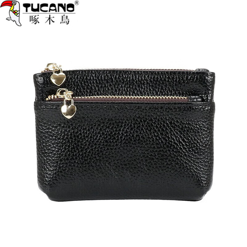 Woodpecker (TUCANO) genuine leather texture new small coin purse women's short soft leather handbag zipper coin wallet card bag for women maroon