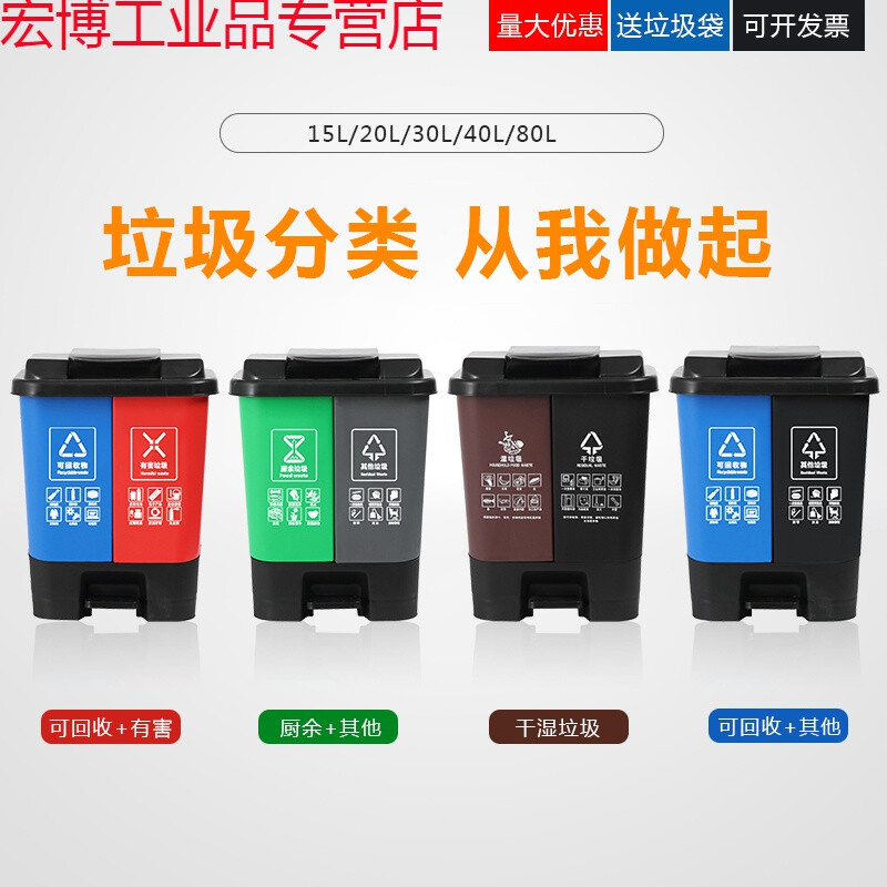 Shantou Lincun *****Suitable double-bucket classified trash can with lid, large dry and wet pedal, commercial two-in-one public place recyclable 30 18L double bucket (blue and gray) color remarks