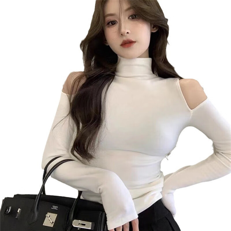 Zhou Xin's design high-necked bottoming shirt for women in spring and autumn with a high-end feel, a slim-fitting off-shoulder top, a fashionable long-sleeved T-shirt, burgundy S