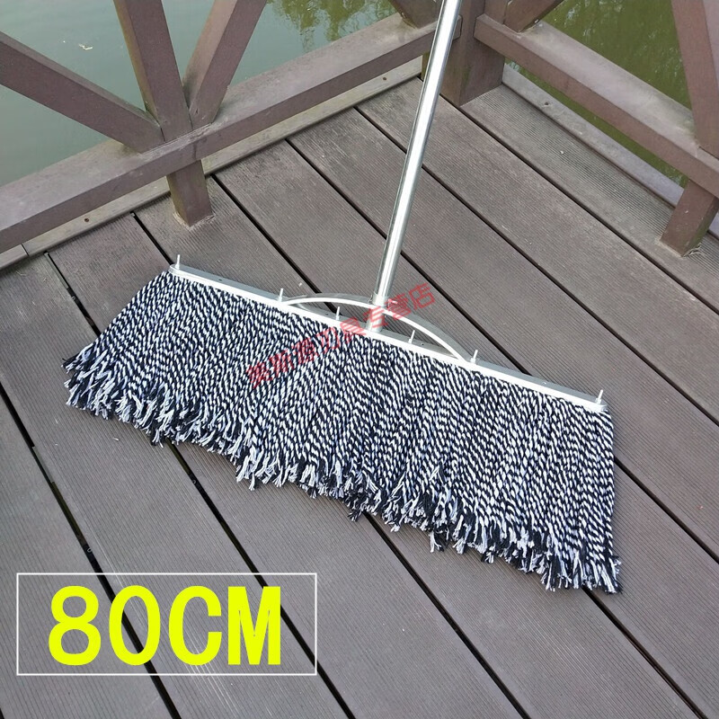 Wood mop, old-fashioned wooden handle, flat head row mop, cotton line cotton mop, water dust mop, wide head floor mop, cement cotton line, round head/iron head reinforced version (wooden pole)